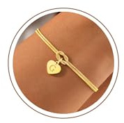 Turandoss Bracelet pour femme - En or 18 carats - Nœud plaqué or avec lettres de A à Z - Pendentif en forme de cœur - Cadeau pour femme, petite amie, fille, demoiselle d'honneur, Eine Grösse, Métal
