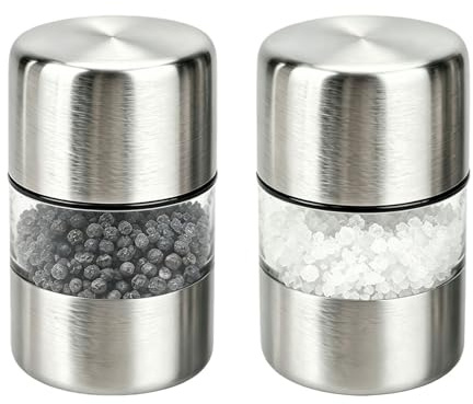 2PCS Travel Salt and Pepper Sets, Camping Salt and Pepper Set, Mini Refillable Manual Spice Grinder, Portable Seasoning Containers for Home Kitchen Camping BBQ Outdoor Cooking