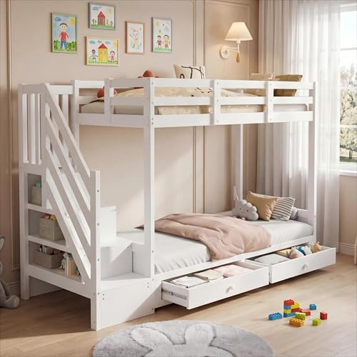 LZPUOUI Litera 90x200 Blanca con Sofa Convertible Multifuncional Modulo y Cojines Estructura de Litera Alta con Escalera de Almacenaje y Cajones Marco de Litera Cama Juvenil para Dormitorio y Hogar