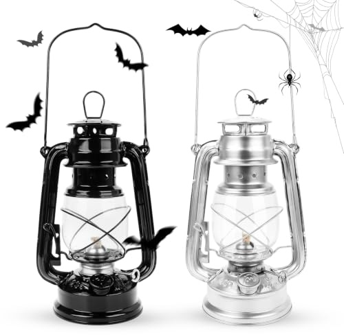 Petroleumlampe 2er Set 25cm Retro Sturmlaterne Öllampe Garten Balkon | Feuerfestes Glas & verzinkter Stahl. Ideal für Camping, Garten, Balkon, Wohnzimmer & Halloween-Deko