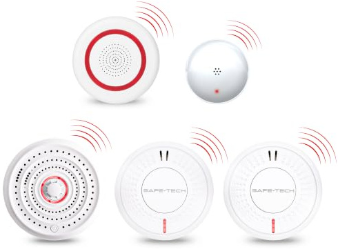 SAFE-TECH Radio Interlinked Fire Alarm Kit for Deaf & Hard of Hearing | Includes 2 Smoke & 1 Heat Alarm, Vibrating Pillow Pad, Strobe Flash & Siren, Wireless Visual, Audible & Vibration Alerts