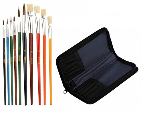 Idena 626052 Schulmalpinsel-Set 10 teilig (Pinsel + Tasche)