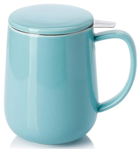 Sweese 20 OZ Porcelain Tea Mug with Infuser and Lid, Loose Leaf Tea Cup, Gifts for Tea Lover - Turquoise