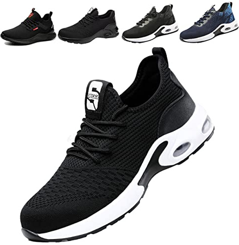 Zapatos de Seguridad Hombre Mujer Punta de Acero Zapatos de Trabajo Ligeros Comodos Zapatillas de Seguridad Calzado de Seguridad Deportivo 01 Negro EU 42