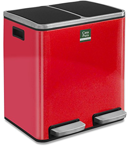 Floordirekt Mülleimer Felix - Abfalleimer mit Schließdämpfer - optimale Mülltrennung - herausnehmbare Behälter mit Henkel (2 x 30 Liter, Rot)