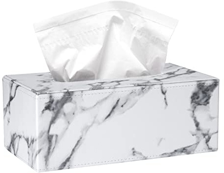 Taschentuchbox, rechteckig, Spender für Taschentücher, aus PU-Leder, Stoff, für Zuhause, Büro und Auto, Marmor