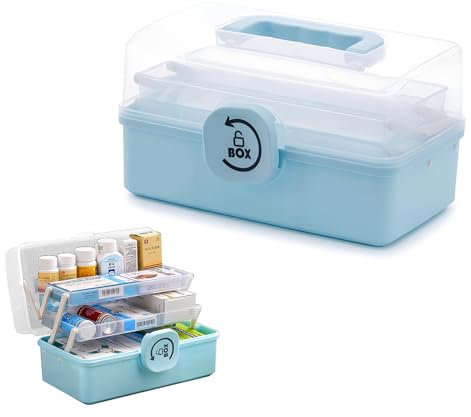 3 Layer Medicine Organizer Box First Aid Health Emergency Storage Box Large Capacity Medicine Storage Bins with Lid (Blue)
