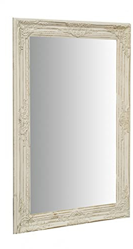 Biscottini Espejo de Pared baño y Dormitorio 62x92x5 cm | Espejo Entrada de Pared con Ganchos | Espejo Blanco