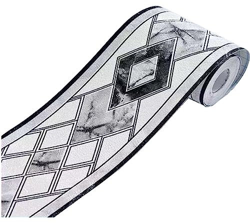 DHHOUSE Frise de papier peint 3D noir et blanc, à décoller et à coller - Bordure murale en relief pour plafond, salle de bain, salon - 10 cm x 5 m (noir et blanc)