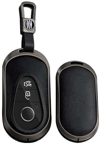 TECART Leder Autoschlüssel Hülle Cover Passt für Mercedes Benz C S Klasse W223 W206 EQS 450 500 580 E53 AMG S350L S500L Tragbar Smart Schutzhülle Schlüsselcover Zubehör 3 Taste A Schwarz Schwarz