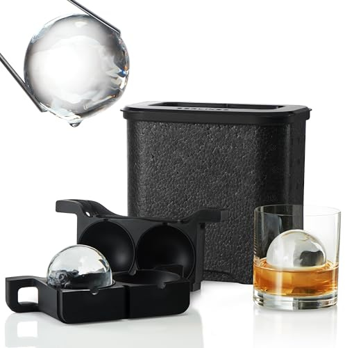 Berlinzo Molde para hacer bolas de hielo, 2 esferas transparentes de whisky de 2.4 pulgadas, no eléctrico | Silicona, sin BPA, bourbon y cócteles, fusión lenta, fácil liberación, 2 unidades, bolsa de almacenamiento incluida