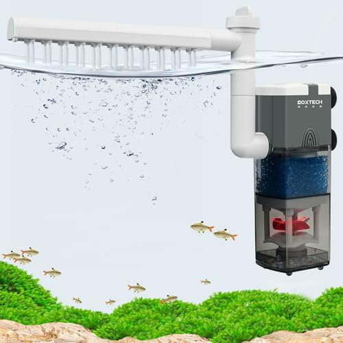 boxtech Aquariumfilter Interner 3W,4 in 1 Aquariumfilter Leistungspumpe Ultra Leise Einstellbarer Schwammfilter,Durchflussmenge 220L/H, geeignet für 5-65 Liter