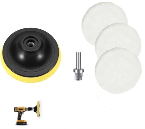 Floatdream 5 Stück 125mm Auto Polierpad Set, Polierscheibe Bohrmaschine Polierpad Kit, Wolle Polierteller Set, 3 Wollpolierpads, 1 Klett-Schleifpad, 1 Bohrmaschinenadapter