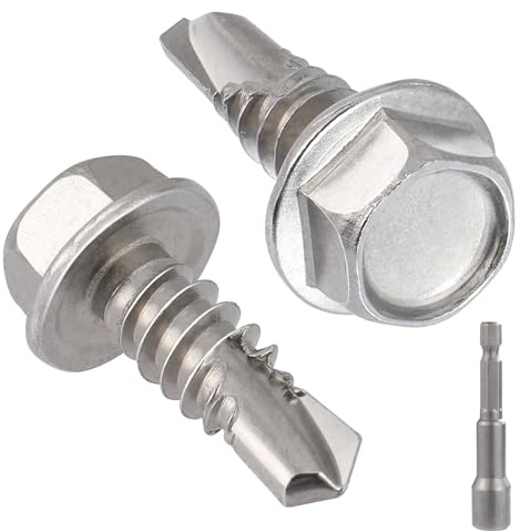 VGBUY 100Pcs #12 x 3/4 Self Drilling Screws for Metal,410 Stainless Steel Self Tapping Screws,Sheet Metal Screws,Quick Metal Tapping,Hex Washer Head