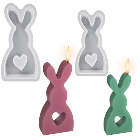 JAMSSOW 2 Stücke Ostern Kaninchen Silikonformen Gießformen,3D Hasen Kerzenformen,3D Kaninchen Gießform Ostern,Kerzenformen Zum Gießen,DIY Silikonform Kerzen für Seife, Kerzen