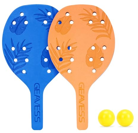 GEAVESS Beach Paddle Tennis Game Set for Teens, Adults and Beginners - Safe Paddleball with 2 Foam Paddle Rackets & 2 Soft Balls & Storage Bag - Indoor Outdoor Play for Park, Backyard, Home