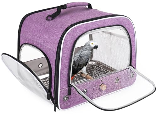 halinfer Bird Travel Carrier Cage for Large Size Parrot, Portable Bag with Metal Tray and Grid to Carry and Transport Medium and Large Birds Like African Grey, Long Tail Cockatiel and Parrot