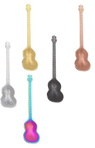 Warmhm 5pièces Lot De Cuillères à Café Créatives Acier Inoxydable Forme Guitare Résistant Corrosion Pour Thé Et Fêtes