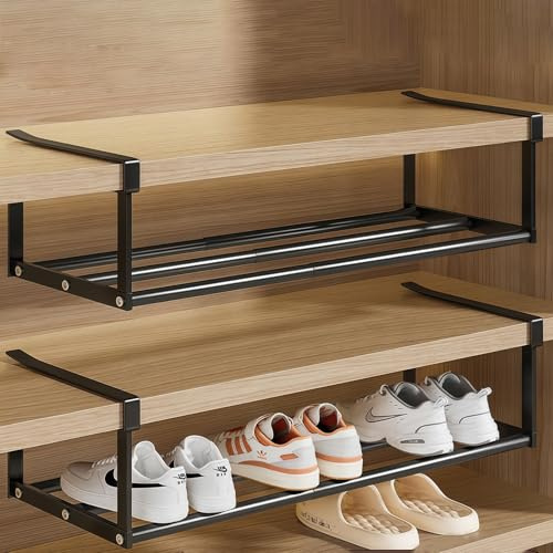 BAIFULAI Estantería inferior para colgar cesta de metal: 2 unidades de estantería inferior con ajustable de 40 a 70 cm, cesta para armarios de cocina, entrada, armarios (negro)