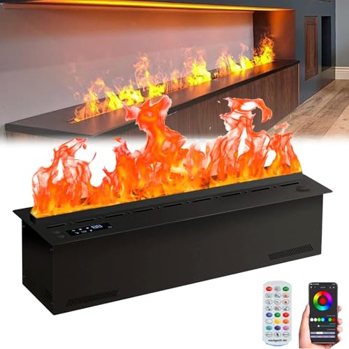 Chimenea de Vapor de Agua 3D, Chimenea Atomizada con 9 Colores de Llama Ajustables, Acero Inoxidable Cepillado, Tacto/Control Remoto, 80 Cm/31.5 Pulgadas