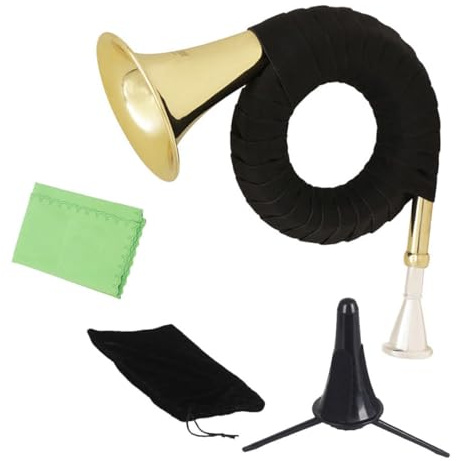 TOGEVAL Professionelles Waldhorn Messingblasinstrument Leichtes Praktisches Jagdhorn in Gold und Schwarz Geeignet für Anfänger und Musikliebhaber Geschenk für Musiker
