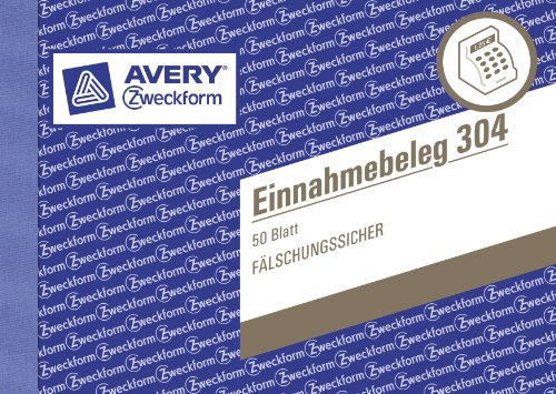 AVERY Zweckform 304-5 Einnahmebeleg mit Dokumentendruck (A6 quer, von Rechtsexperten geprüft, für Deutschland zur ordnungsgemäßen, kostengünstigen Buchführung, 50 Blatt) 5er Pack grün