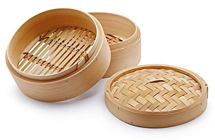 H&H CHIO Olla a Vapor, Bambú, Beige, 18 cm, 3 Piezas