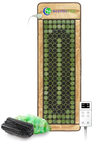 HealthyLine Mesh Far Infrared Heating Pad - Natural Crystal Gemstones Mat, Auto Shut Off, Back Pain Relief, Negative Ions Therapy - 72 x 24