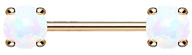 Piercingfaktor Piercing Brustwarzenpiercing Intimpiercing Hantel Barbell Brust Intim Nippel mit Opal Perlen Kugeln 1,6mm x 12mm x 5mm Rosegold Weiß