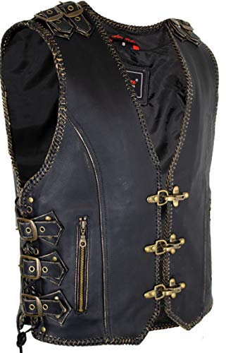 Chaleco de cuero para hombres con hebillas vintage (XL)