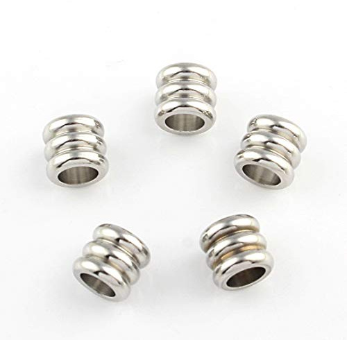 Perlin 15stk Edelstahl Spacer Perlen 6mm Tube/Röhre Großes Loch 3,2mm für Paracord Lederband Band Metallperlen Zwischenperlen Schmuckperlen Bastelperlen Zwischenteile M104 x3