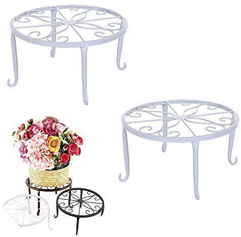 Cratone 2er Set Blumenhocker Metall Pflanzenständer, Rund Blumen Regale Blumenständer Retro Pflanzenhocker für Innen-Balkon Outdoor Garten Terrasse,Weiß