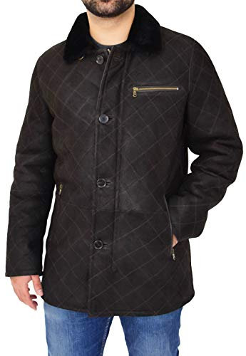 A1 FASHION GOODS Herren Echtes Schaffell Jacke Designer Shearling 3/4 lang Gesteppt Auto Mantel Hank Braun (XXL - EU 54)