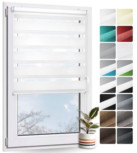 Rollmayer Doppelrollo Klemmfix ohne Bohren Weiß B85 x H150cm | Klemmrollo Fensterrollo Duo Rollo Sonnenschutzrollo Zebrarollo Seitenzugrollo für Fenster und Tür