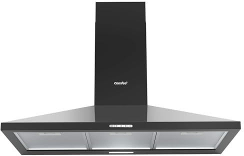 COMFEE' 90 cm Chimney Cooker Hood PYRA17B-90 Extractor Hood with LED and Recirculating & Ducting System Wall Mounted Range Hood 900 mm Extractor Fan - Black