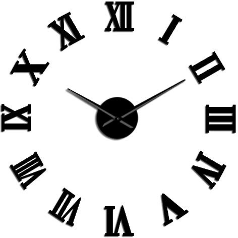 VCS Moderno Fai Da Te Grande Orologio Da Parete 3D Superficie a Specchio Adesivo Home Decor Art Gigante Con Numeri Romani (Nero, 70CM)