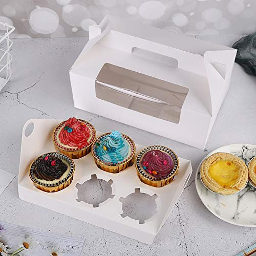 10 x Cupcake Gift Boxes with Window 6 Cupcakes Hole Cake Paper Packaging Boxes with Handle Portable Bakery Cake Egg Tart Packing Box Container Gift Easter Box