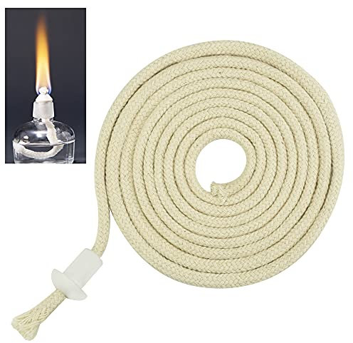 VCRANONR Stoppino per Lampada a Olio Stoppino Rotondo Intrecciato Stretto Stoppino in Fibra di Vetro Rotondo Stoppino di Ricambio Cotone con Inserto in Ceramica per Lanterne Fiaccole Candele, 7MM*2M