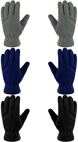 Geyoga 3 Paires Mitaines en Molleton pour Enfants Gants Chauds d'Hiver Doigts Complets (Bleu, Gris, Noir, XS (2-4 ans))