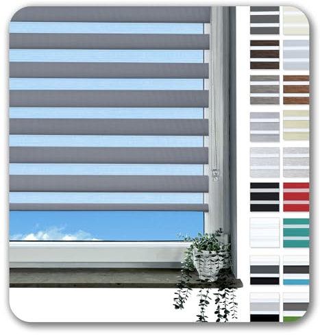 Rollmayer Klemmfix-Doppelrollo ohne Bohren Klemmrollo Fensterrollo Duo Rollo Sonnenschutzrollo Zebrarollo Seitenzugrollo für Fenster und Tür (Graphit - 60 x 150 cm - BxH)