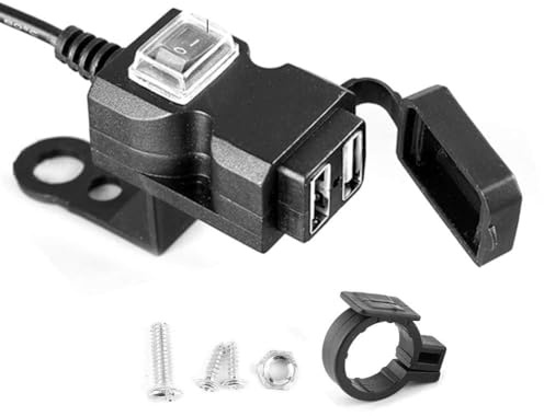 Qiilu Cargador de Motocicleta con Puerto USB Dual de 12 V, Cargador de Manillar Impermeable, Adaptador de Toma de Corriente para teléfono de 5 V 1 A/2,1 A (12-24 V) G2x516