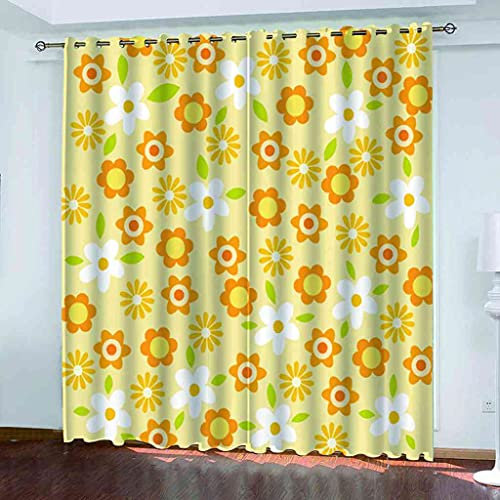 KQDMYT Schlafzimmer Wohnzimmer Blickdicht Ösenvorhang Schallschutz Verdunkelungsvorhang Gelbe Blumenkunst Waschmaschinenfest Kälte Und Wärmeisolierun Küche Vorhänge Dekoration 300x270cm