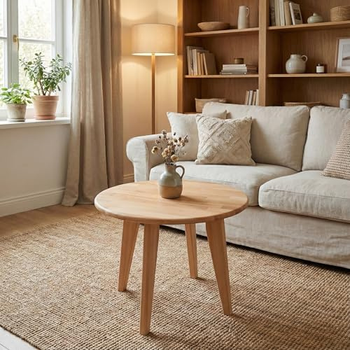KROKWOOD Table Basse Ronde Dresden en Bois de hêtre Massif (75 x 75 x 46 cm)