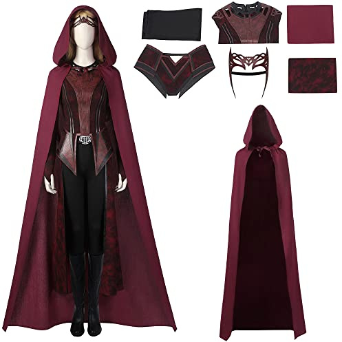 SINSEN Women's Scarlet Witch Costume Wanda Maximoff Cosplay Outfit Hoodie Cape Jacket Pants Suit Headpiece Halloween Party Full Set (Small)