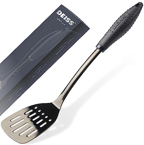 Deiss LUX Kitchen Grillspatel Edelstahl Heavy Duty Slotted Turner - 14.4 Metallspatel zum Kochen, Grillspatel, Easy Grip Handle, Slotted Design, leicht zu reinigen (TITAN)