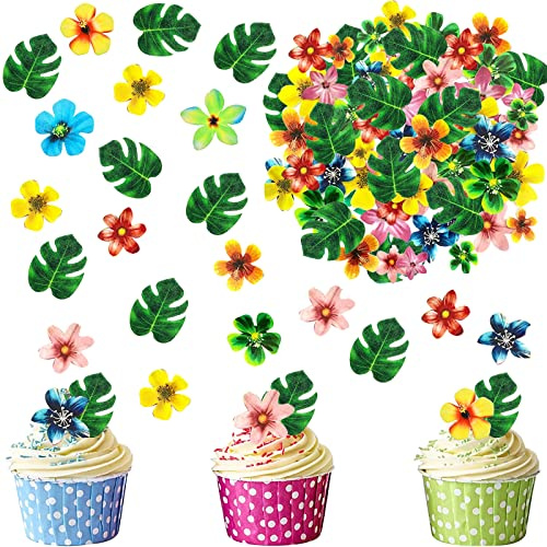 Catelves 80 Stück Esspapier Tortendeko, Essbare Blumen und Blüten für Hawaii Dschungel Hochzeitstorte