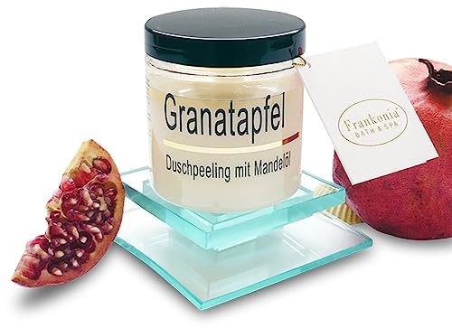 Körperpeeling 320g – vegan – Rich Body Scrub – Duschpeeling – feines Kristallsalz – viel Mandelöl – Vitamin E – ohne Parabene (Granatapfel)