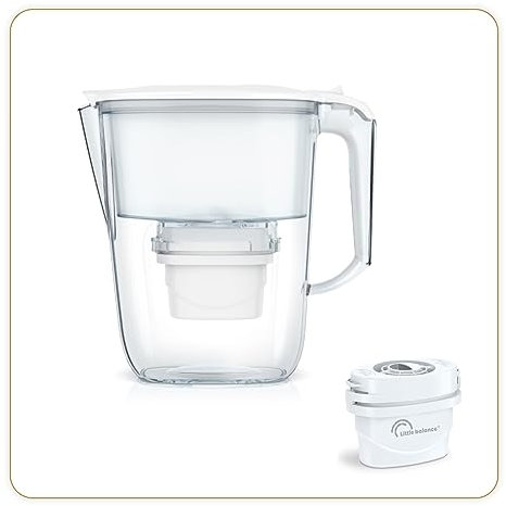 LITTLE BALANCE 8592 Jarra filtrante transparente + 3 cartuchos filtrantes, reduce microplásticos, cloro, cal y otras impurezas, 2,5 l, flujo ultra rápido, plástico sin BPA, blanco
