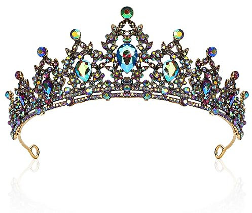 CIEHER Vintage Queen Crown Luxus Kronen für Frauen Mädchen, Lila AB Strass Tiara mit 4 Haarnadeln, Diademe und Kronen für Halloween Kostüm Gothic Hochzeit Geburtstag