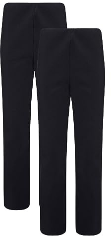 Pack of 2 Ribbed Work Trousers for Women UK, Navy Black Trousers Women Ladies Nurse Carer Comfy Pants Womens Trousers Elasticated Waist High Rise Bootleg Stretch Bottoms Sizes 8-138